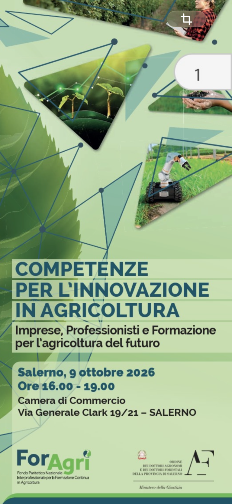 Locandina del convegno Competenze per l'innovazione in agricoltura, Salerno, 9 ottobre 2026